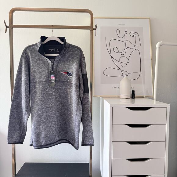 NWT New England Patriots Antigua Heather Quarter-Zip Pullover Jacket - Picture 10 of 14